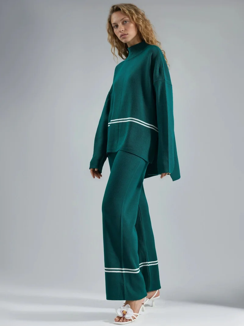 MY FASHION Sacramento Green MY FASHION Striped Ribbed Knitwear Co-ord Set for Women | Best Price UAE